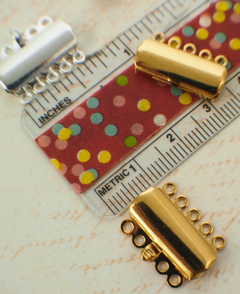 2 Stylish 5 Strand Secure Box Clasps - Silver or Gold Plated Brass - 19mm X 8mm - Best Commercially Made - 100% Guarantee