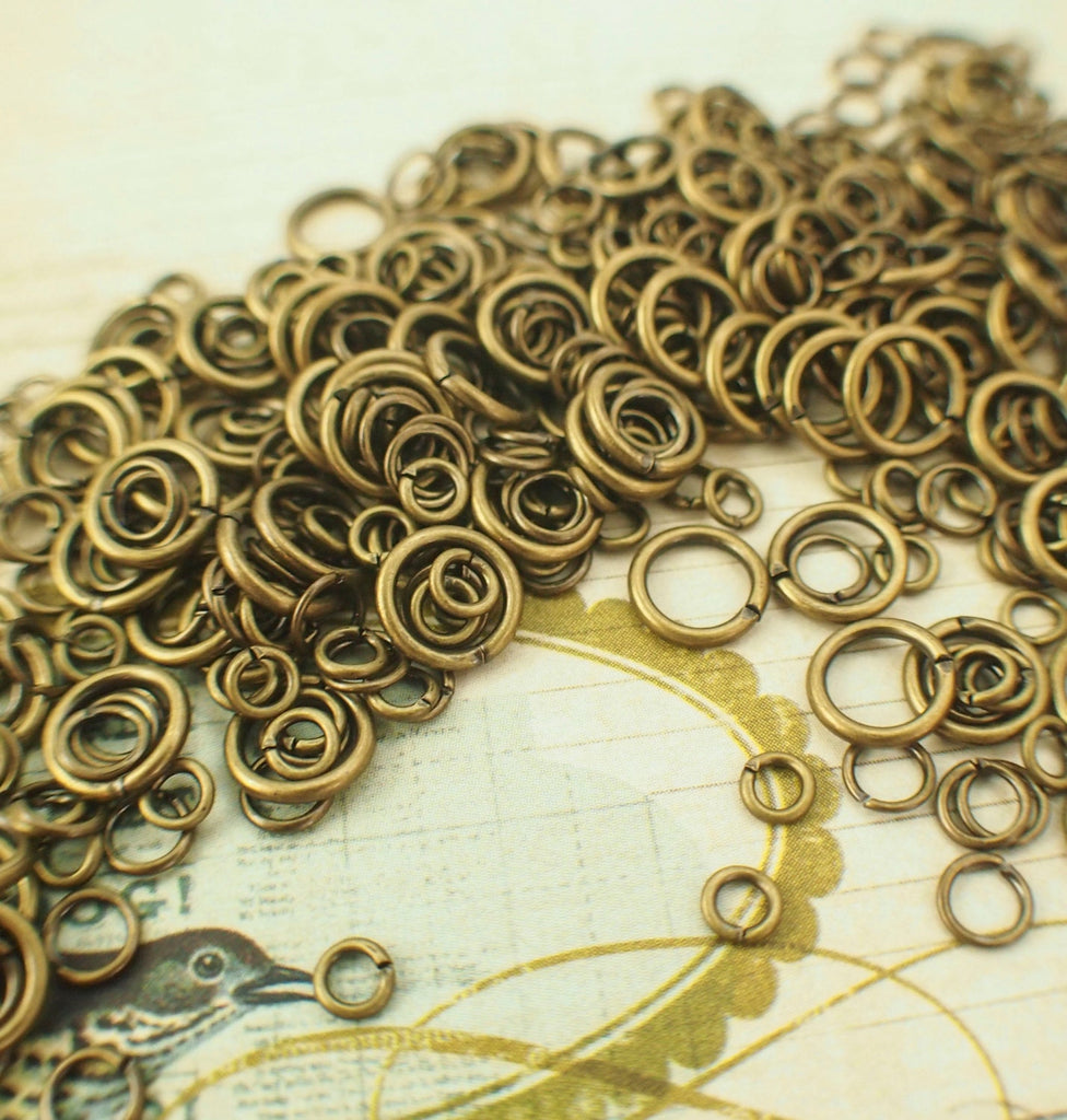 100 Antique Gold Jump Rings - Vintage Look in 22, 20, 18, 16 Gauge - Best Commercially Made - 100 % Guarantee