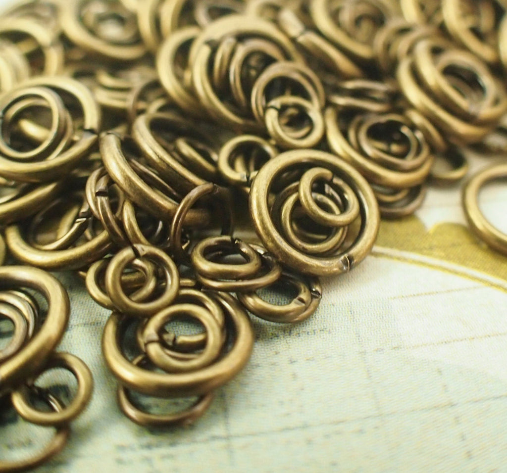 100 Antique Gold Jump Rings - Vintage Look in 22, 20, 18, 16 Gauge - Best Commercially Made - 100 % Guarantee