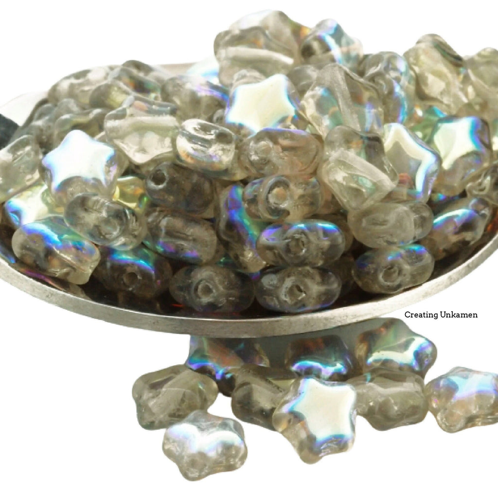 15 Star Beads - Black Diamond AB Czech Pressed Glass - 6mm -100% Guarantee