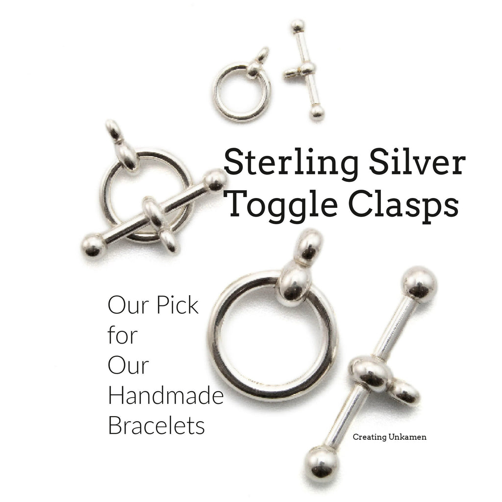 1 Simple Sterling Silver Toggle Clasp - Ball Ends in Shiny Silver, Antique Silver and Black Silver