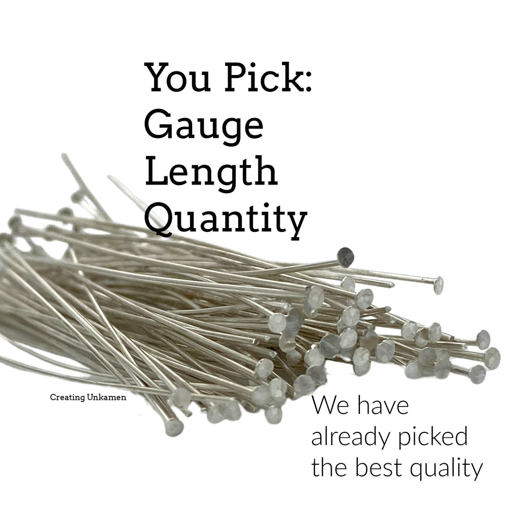 10 Sterling Silver Flat Head Pins - You Pick Gauge and Length - 20, 24, and 26 gauge - Perfect for Gems - 100% Guarantee