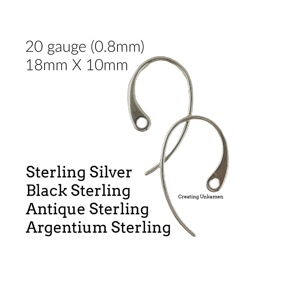 2 Pairs of Sterling Silver Stunning Ear Wires - 18mm X 10mm - Argentium, Antique Silver, Black Silver