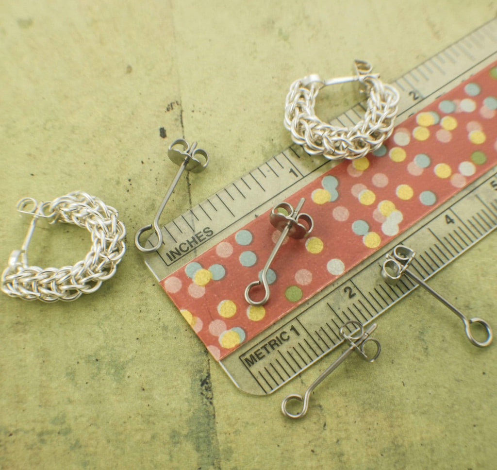 1 Pair Earring Posts with Loops - Handmade in Stainless Steel, Niobium, Sterling Silver, 14kt Gold Filled, Titanium