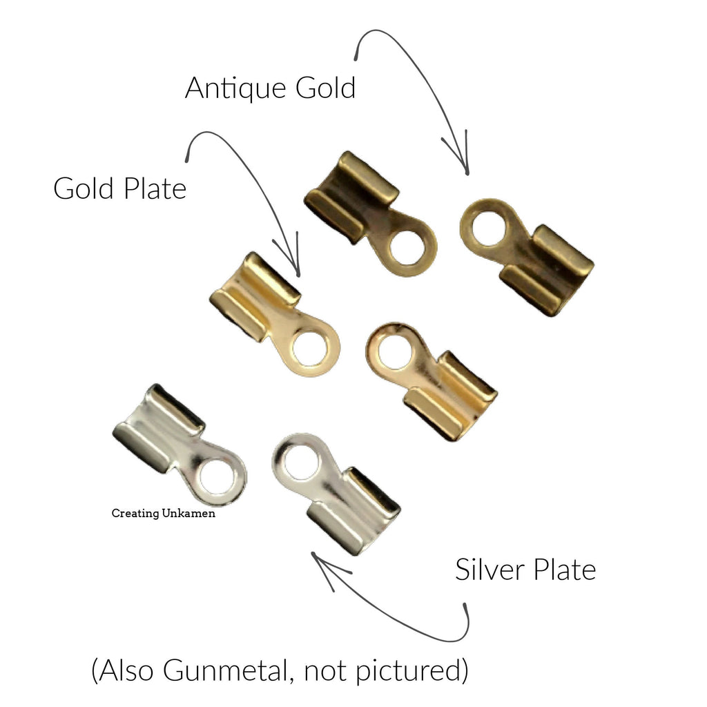 40 - 10mm X 5mm Fold Over Cord Ends - Silver Plated, Gold Plated, Antique Gold & Gunmetal - Best Commercially Made - 100% Guarantee