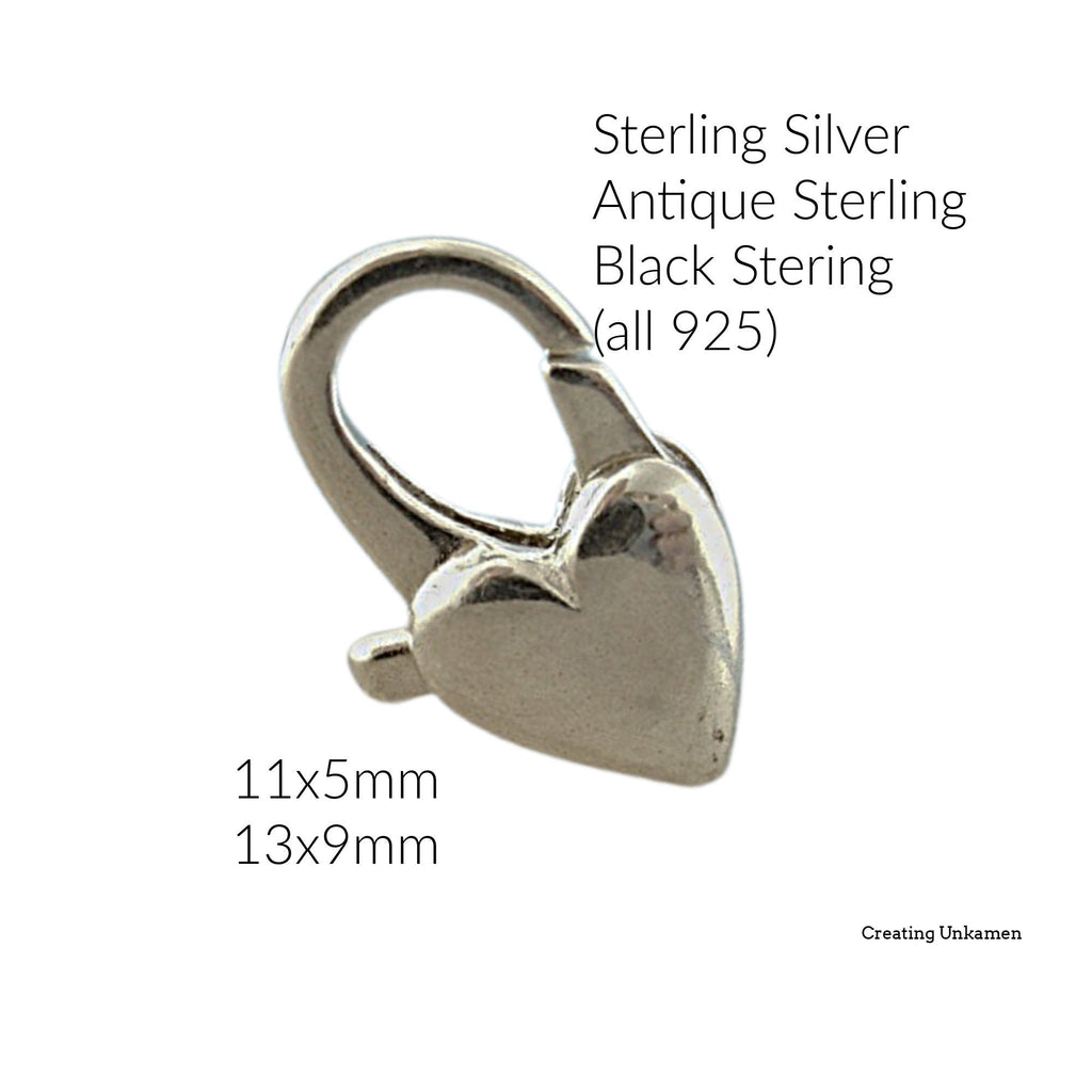1 Sterling Silver Heart and Arch Lobster Clasp - Shiny, Antique or Black - Best Commercially Made - You Pick Size - 100% Guarantee