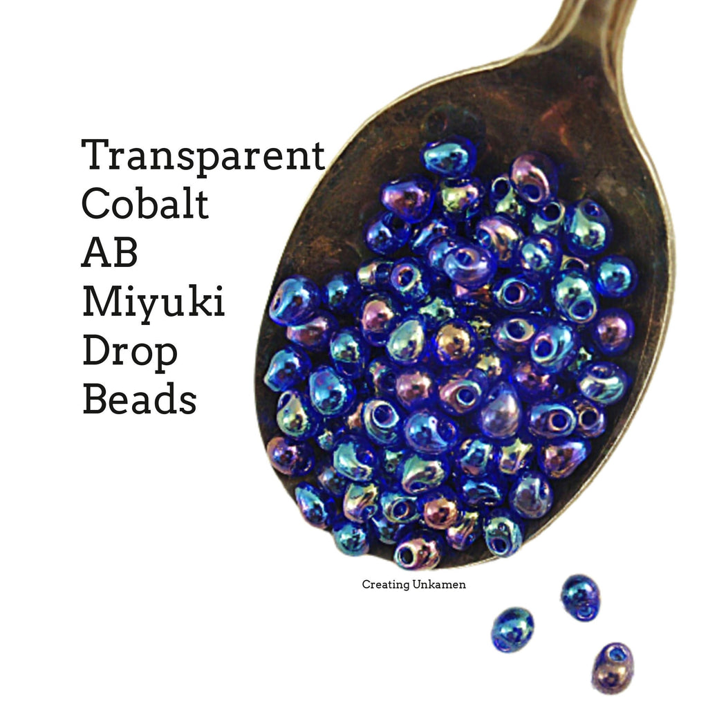 Transparent Cobalt AB Miyuki Drop Beads - Fringe, End, Termination Row