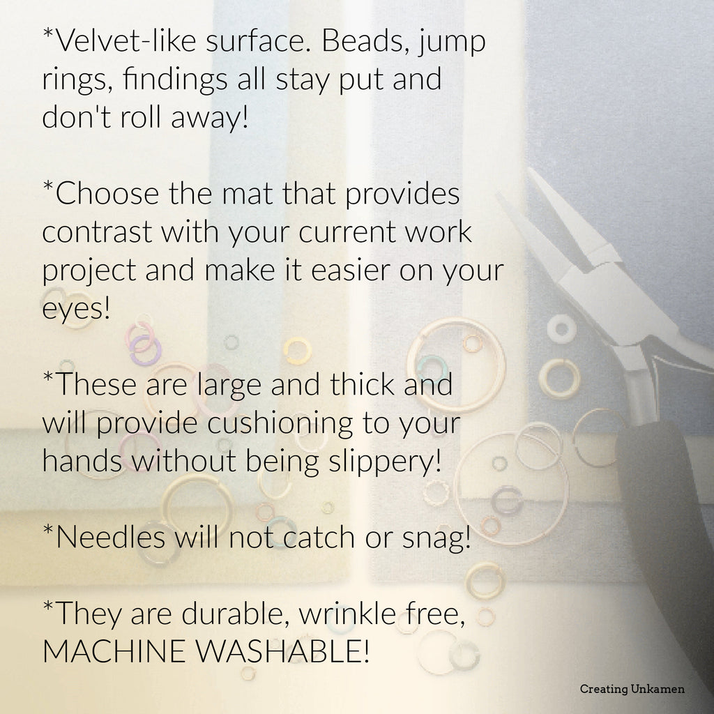 3 Large Bead Mats - Velvet Like Work Surface 12x9 Inches - Colors Vary - Free Jump Ring Sampler Included