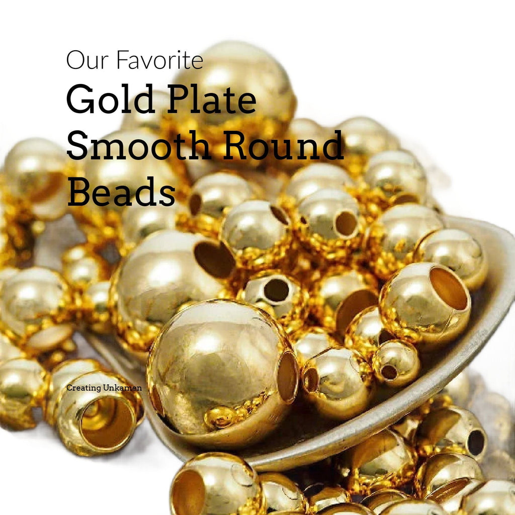 50 Gold Plated Smooth Round Beads - You Pick Size 2.5mm, 3mm, 4mm, 5mm, 6mm, 7mm, 8mm, 9mm, 10mm or Mix