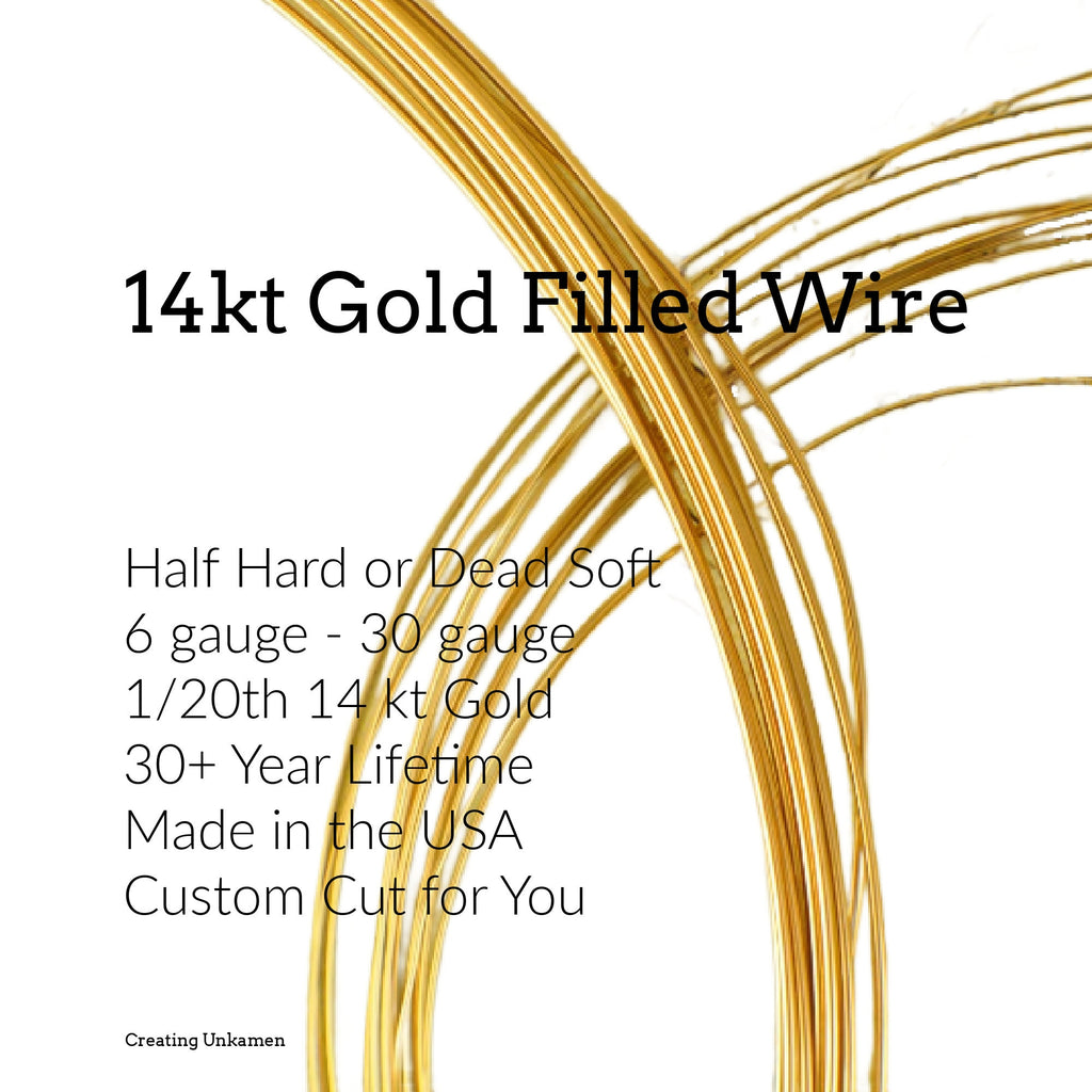 14kt Yellow Gold Filled Wire Half Hard or Dead Soft 1/8 Troy ounce - You Pick Gauge 12, 14, 16, 18, 20, 22, 24, 26, 28, 30 - USA Made