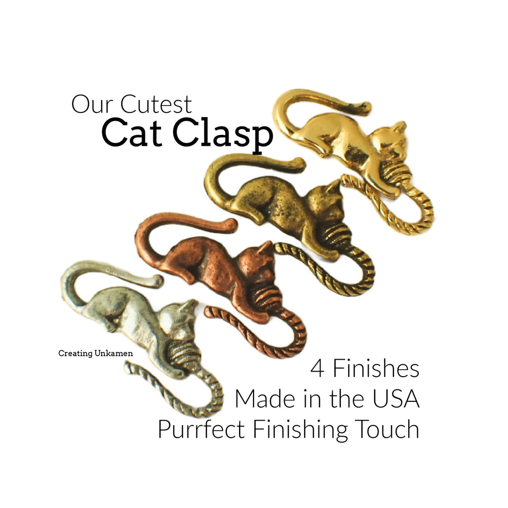 1 Cat S-Hook Clasp in Antique Copper, Antique Gold, Antique Silver or Gold Plated With 2 Matching Jump Rings - 100% Guarantee