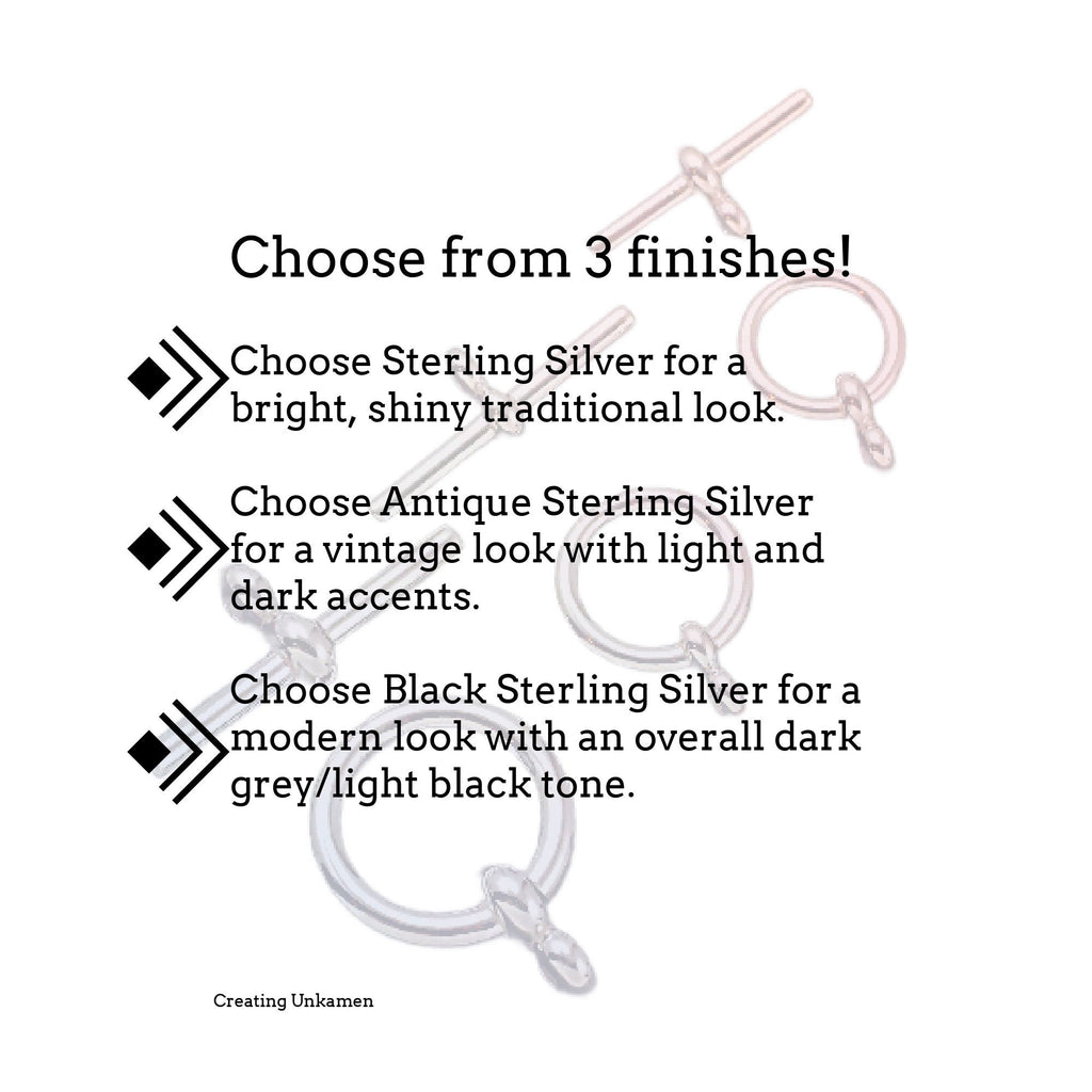 1 Simple Sterling Silver Toggle Clasp - Flat End in 6 Sizes and 3 Finishes
