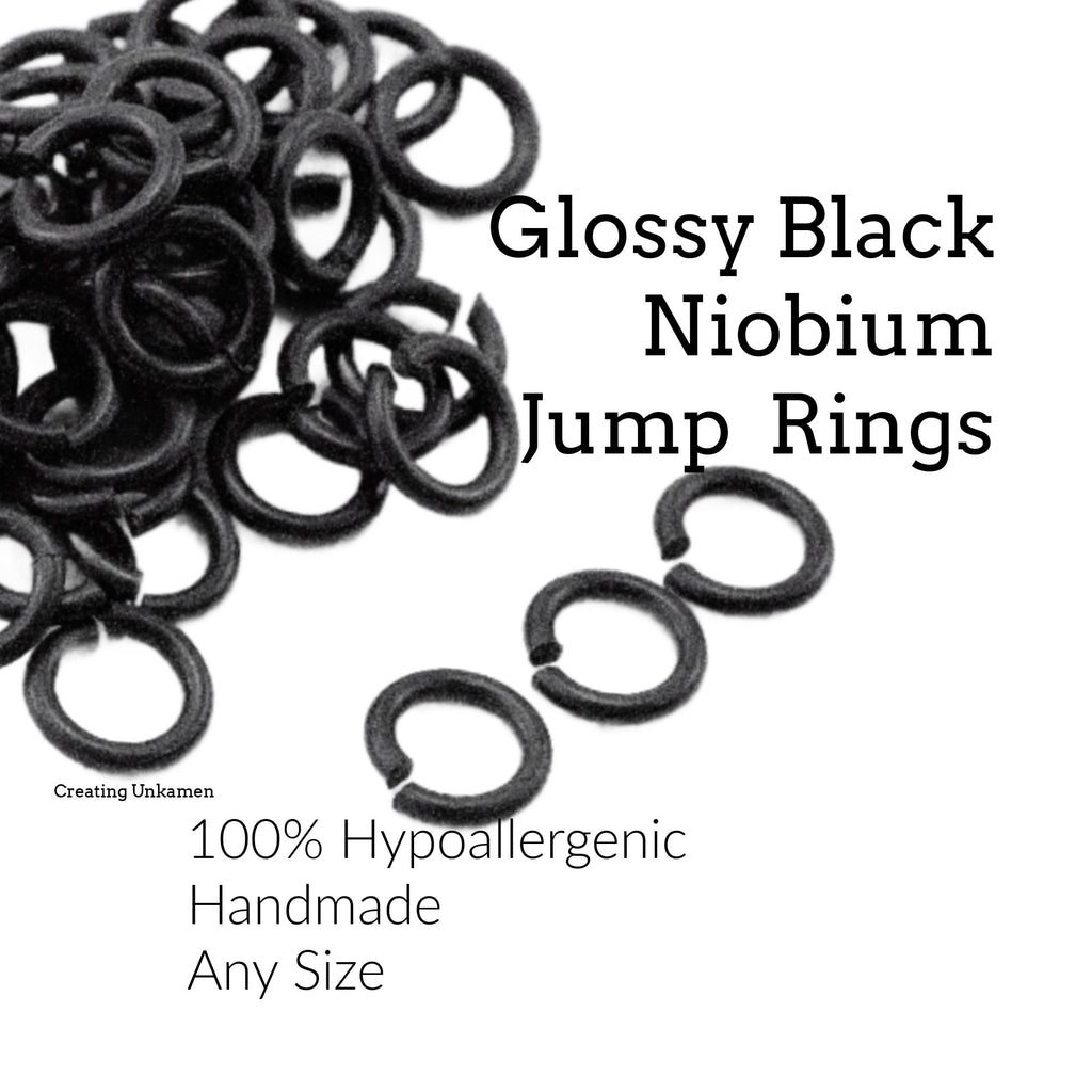 100 Glossy Black Anodized Niobium Jump Rings in Your Pick of Diameter 12, 14, 16, 18, 20, 22, 24 gauge