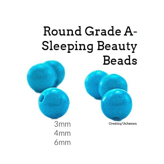 2 Round Sleeping Beauty Turquoise Beads - 3mm Grade A-