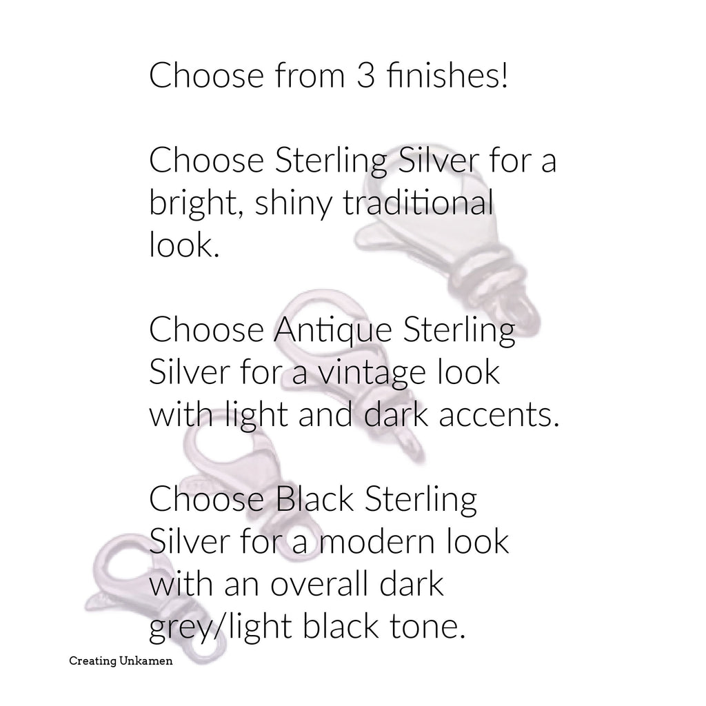 1 Sterling Silver Swivel Lobster Clasp - 11mm, 12mm, 14mm, 16mm, 19mm - Shiny, Antique or Black - Best Commercially Made - 100% Guarantee