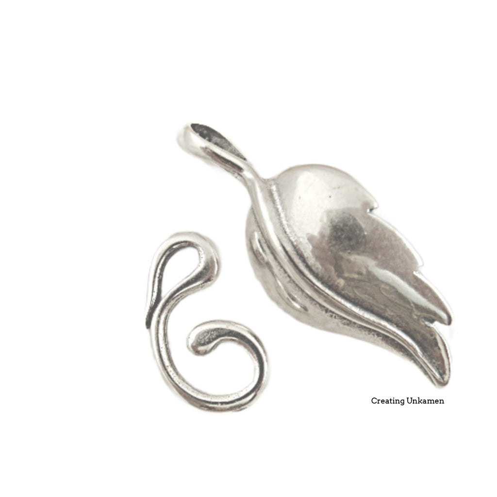 Hook and Eye Clasp 1 Sterling Silver Leaf with Vine 31mm X 13mm