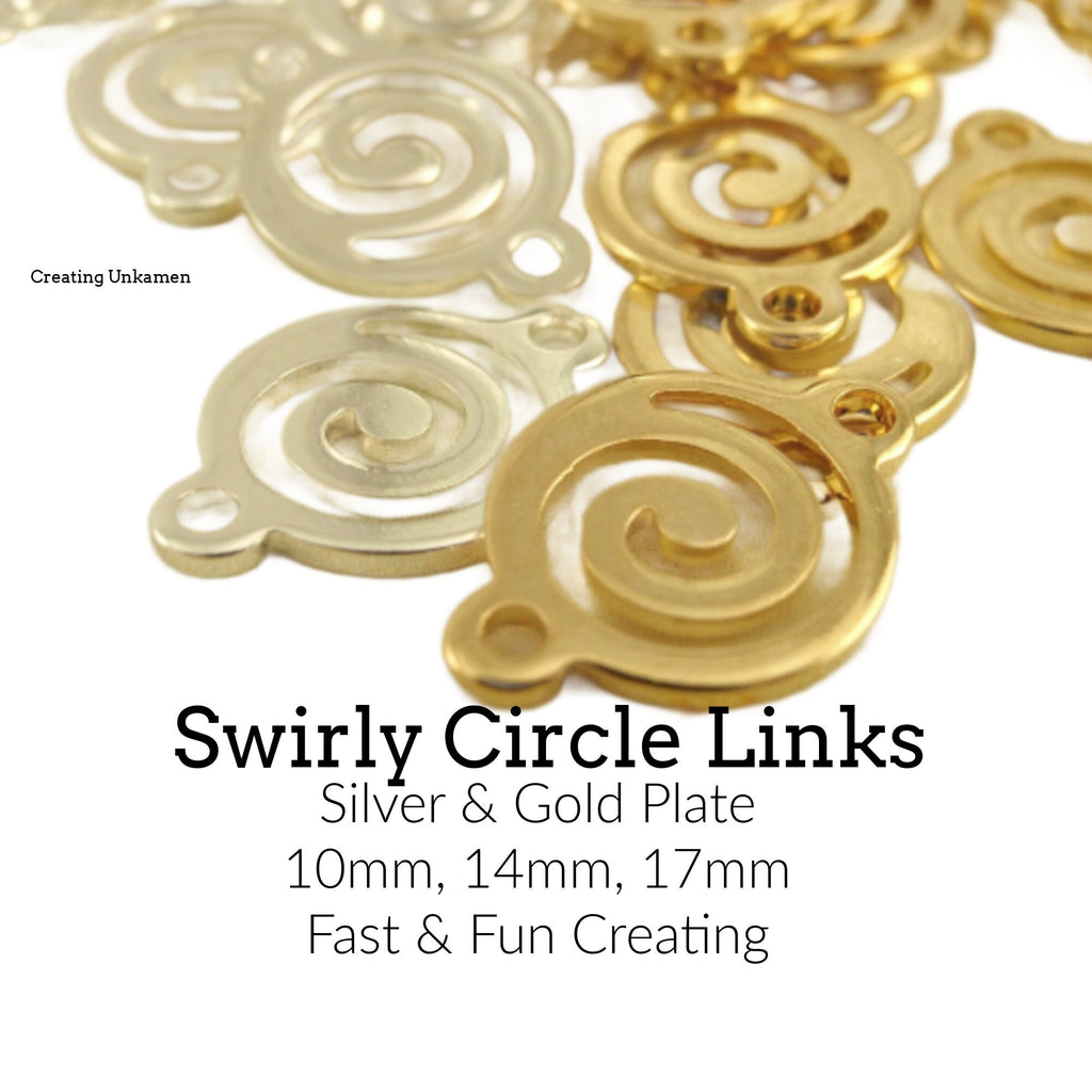 10 Swirly Circle Links - 10mm, 14mm, 17mm - Silver Plated or Gold Plated - 100% Guarantee