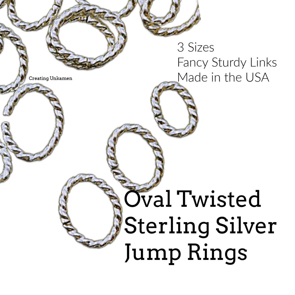 6 Sterling Silver Twisted Oval Jump Rings - 16 gauge in 3 Diameters