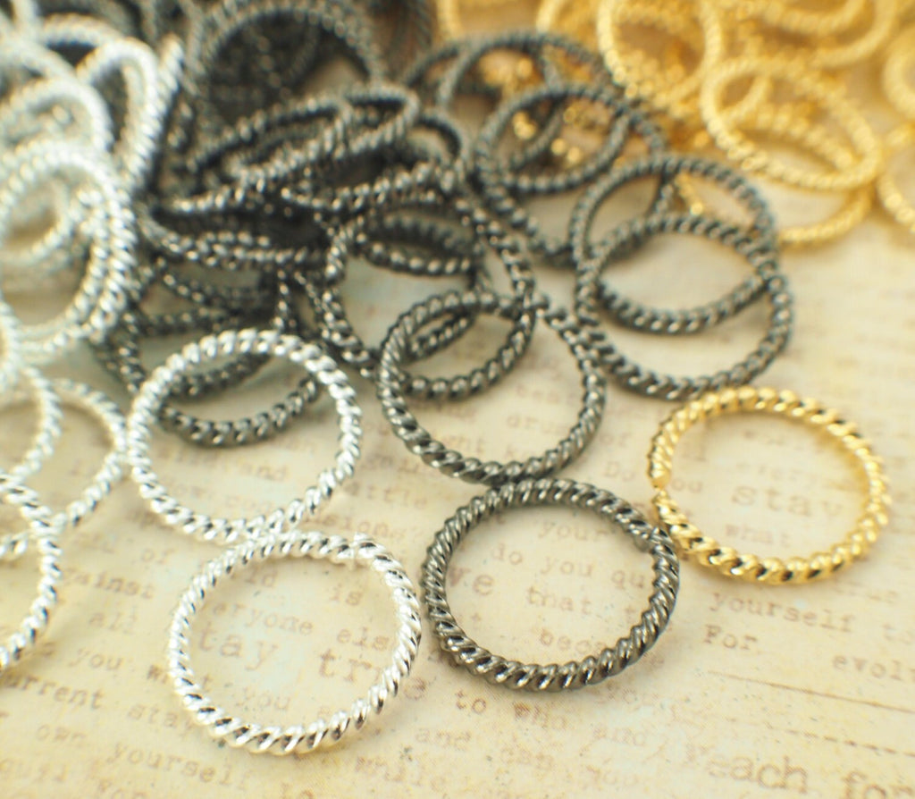 100 15mm OD Fancy Silver Plate, Gold Plate or Gunmetal Jump Rings in 14 gauge or 16 gauge - Best Commercially Made - 100% Guarantee