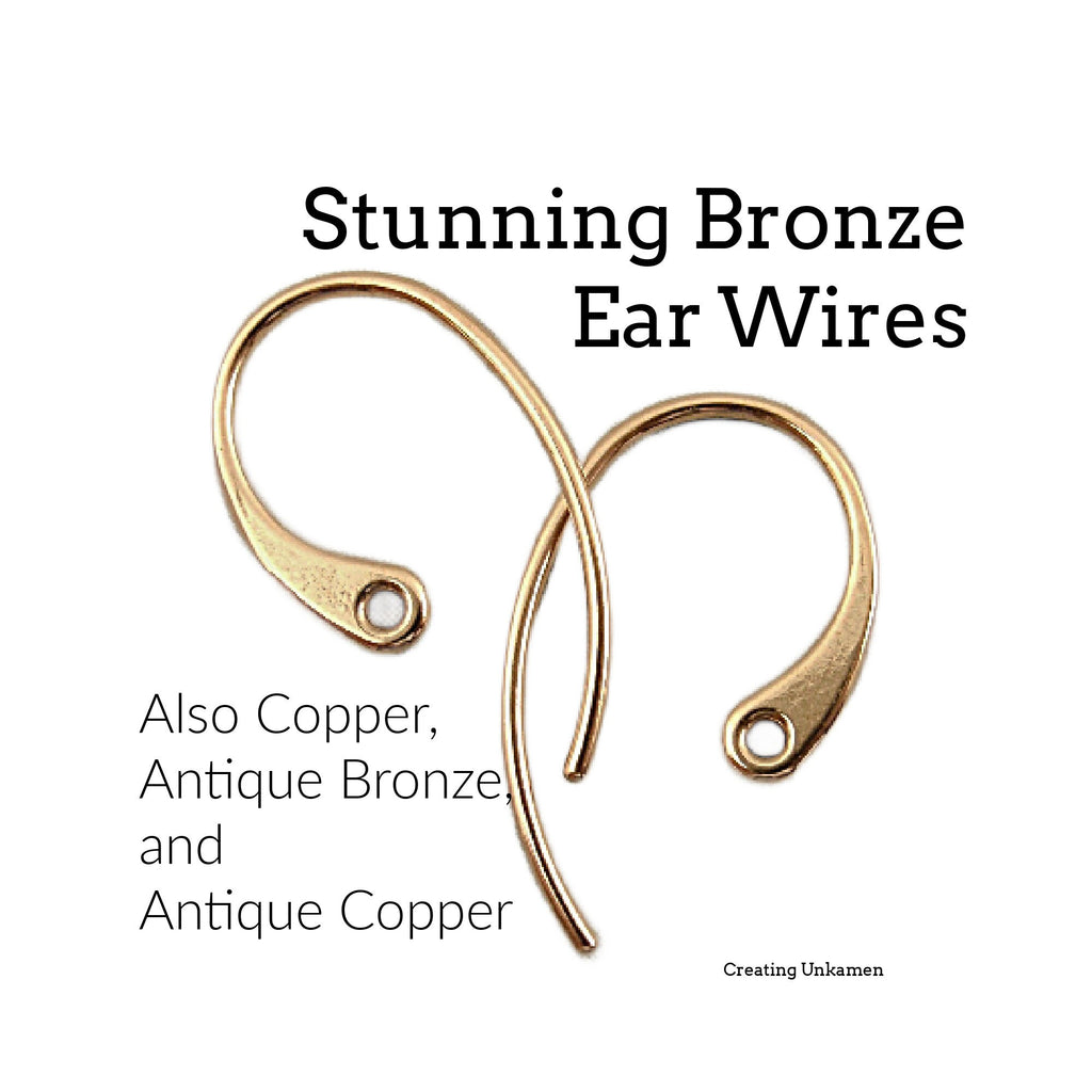 5 Pairs of Solid Bronze or Copper Stunning Ear Wires - 20 gauge - 18mm X 10mm - Made in the USA
