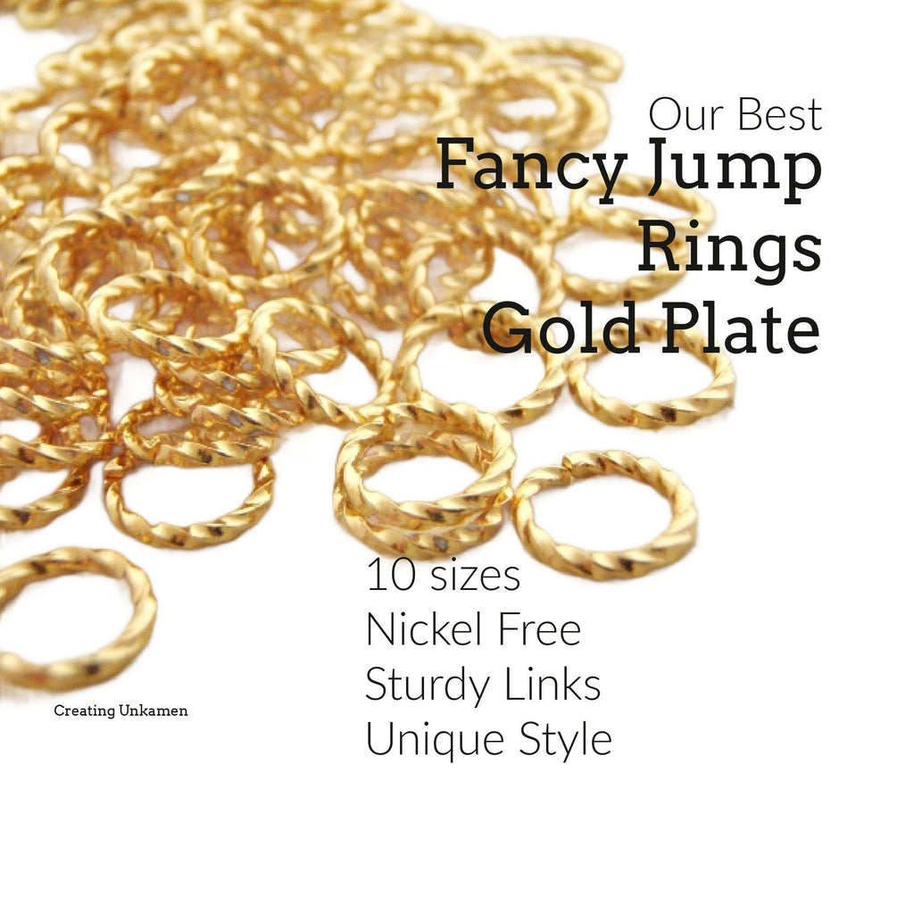 100 Fancy Gold Plated Jump Rings in 14, 16, 18, 20 gauge - You Pick Diameter - Best Commercially Made - 100% Guarantee