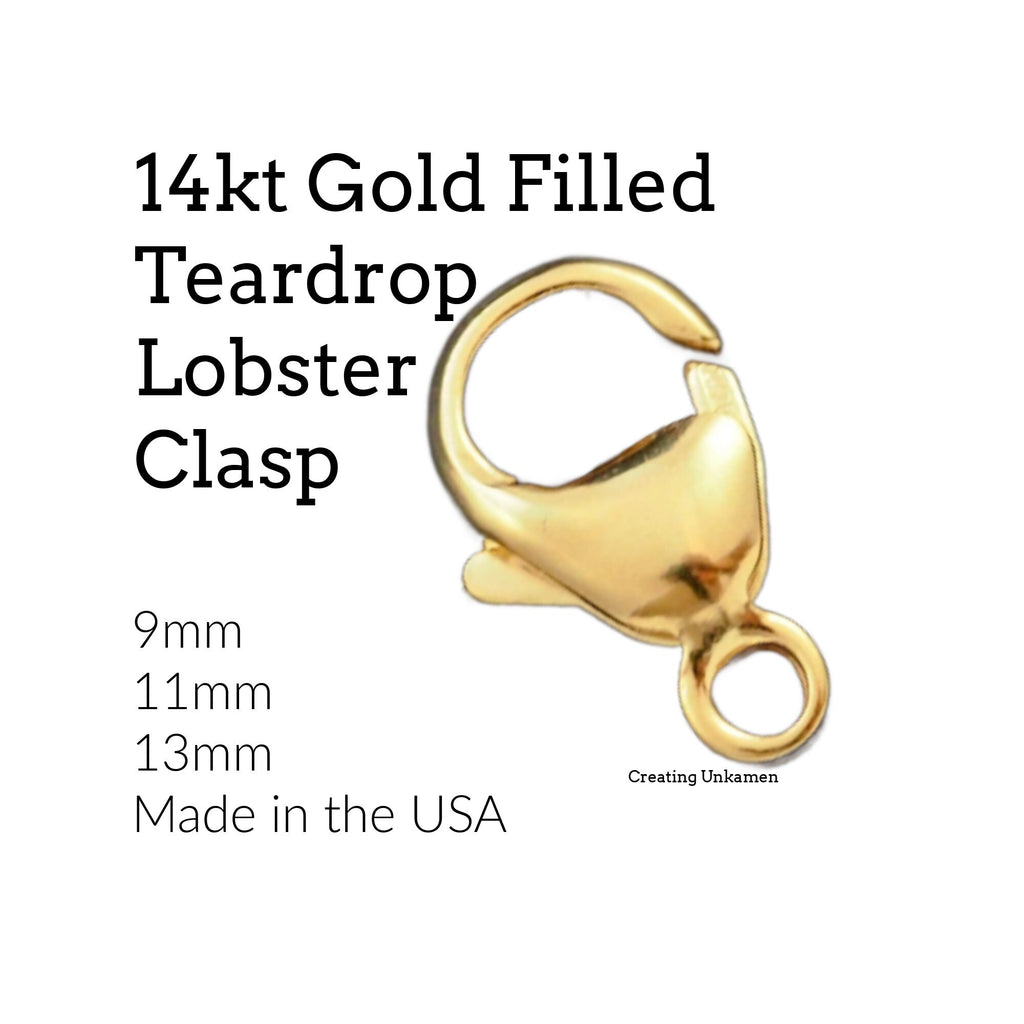 1 - 14kt Yellow Gold Filled Teardrop Lobster Clasp in 9mm, 11mm or 13mm - 100% Guarantee