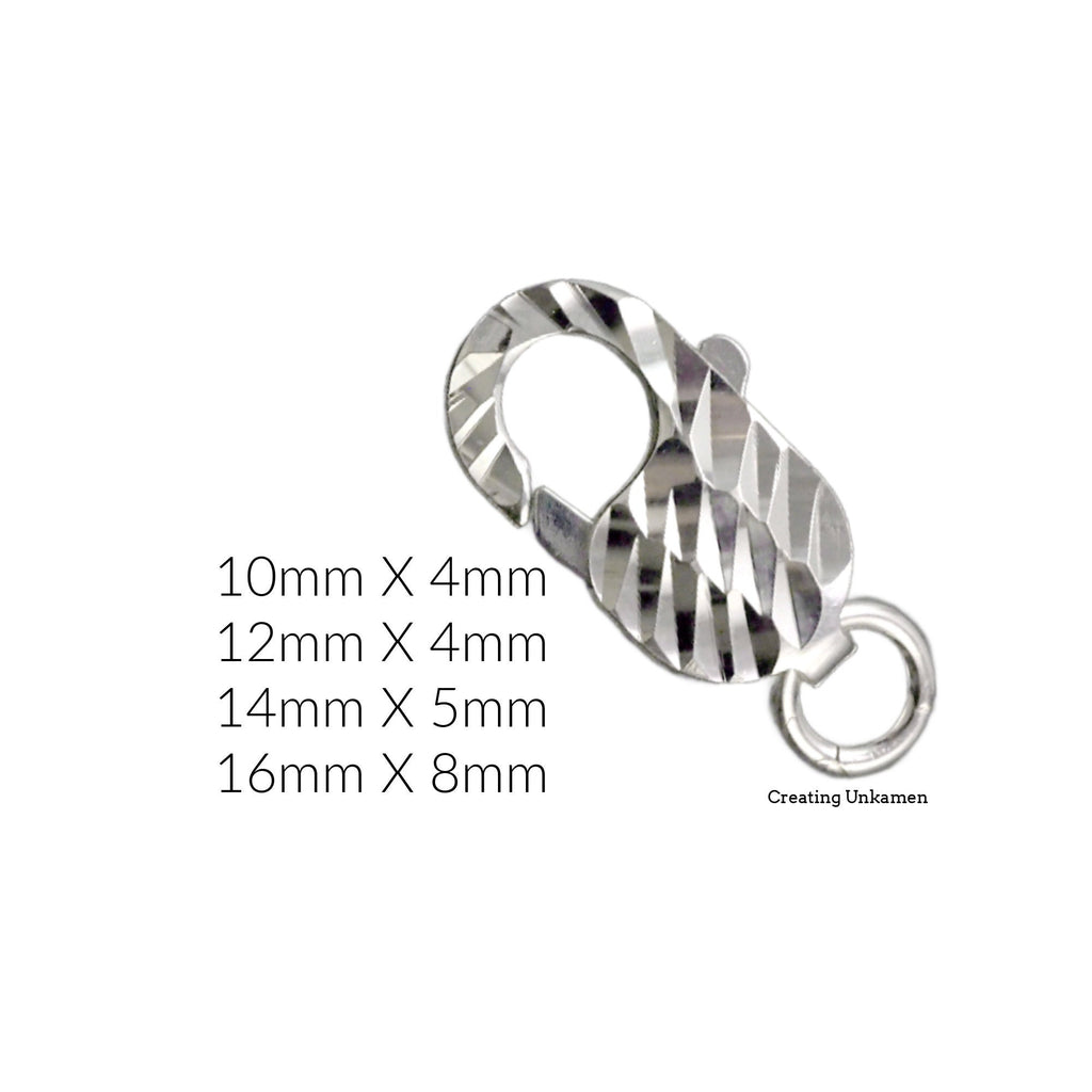 1 Sterling Silver Diamond Cut Oval Lobster Clasps in 10mm, 12mm, 14mm or 16mm - 100% Guarantee