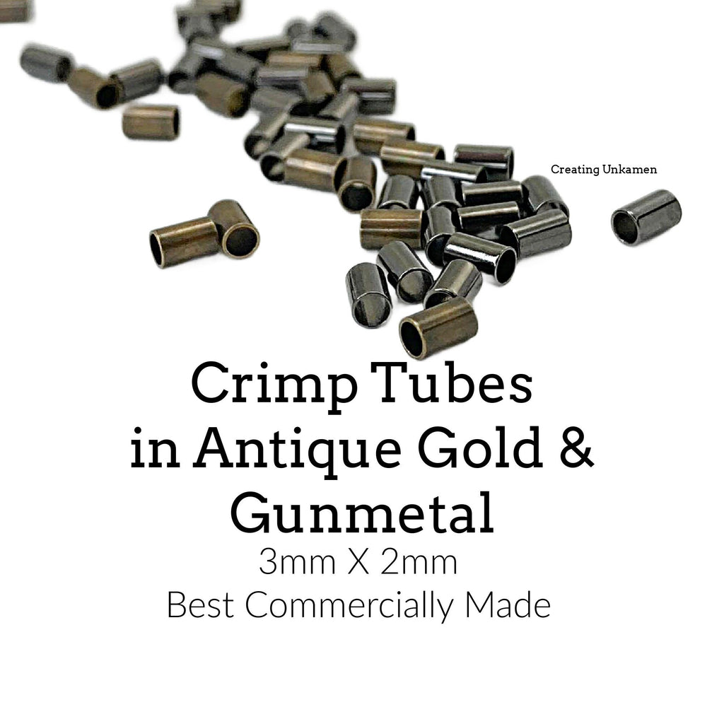 100 - Crimp Tubes - Antique Gold or Gunmetal 3mm X 2mm - Best Commercially Made - 100% Guarantee
