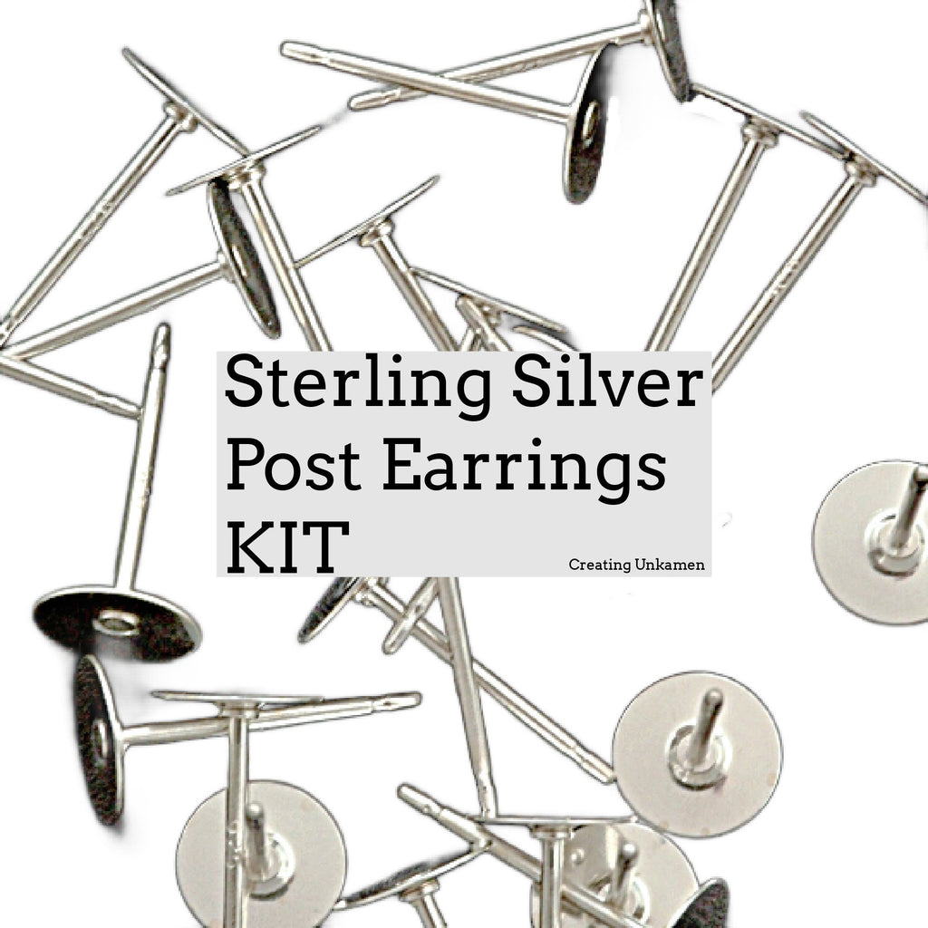 Sterling Silver Post Earrings KIT or A La Cart Makes 5 Pairs - 1mm, 2.5mm, 4mm, 5mm, 6mm, 9.6mm Pad - Made in the USA Resin, Nuts and Posts