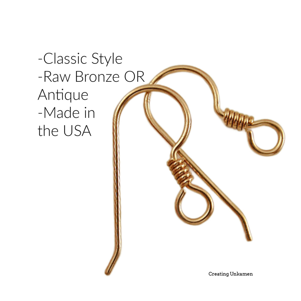 5 Pairs of Solid Bronze Simple Ear Wires With Coils