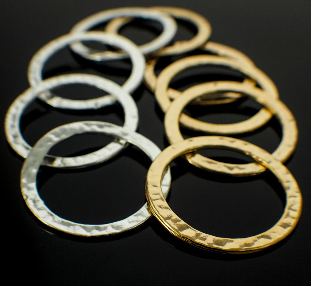 6 Premium Hammered Round Components - 27mm - Gold or Silver Plated - 100% Guarantee