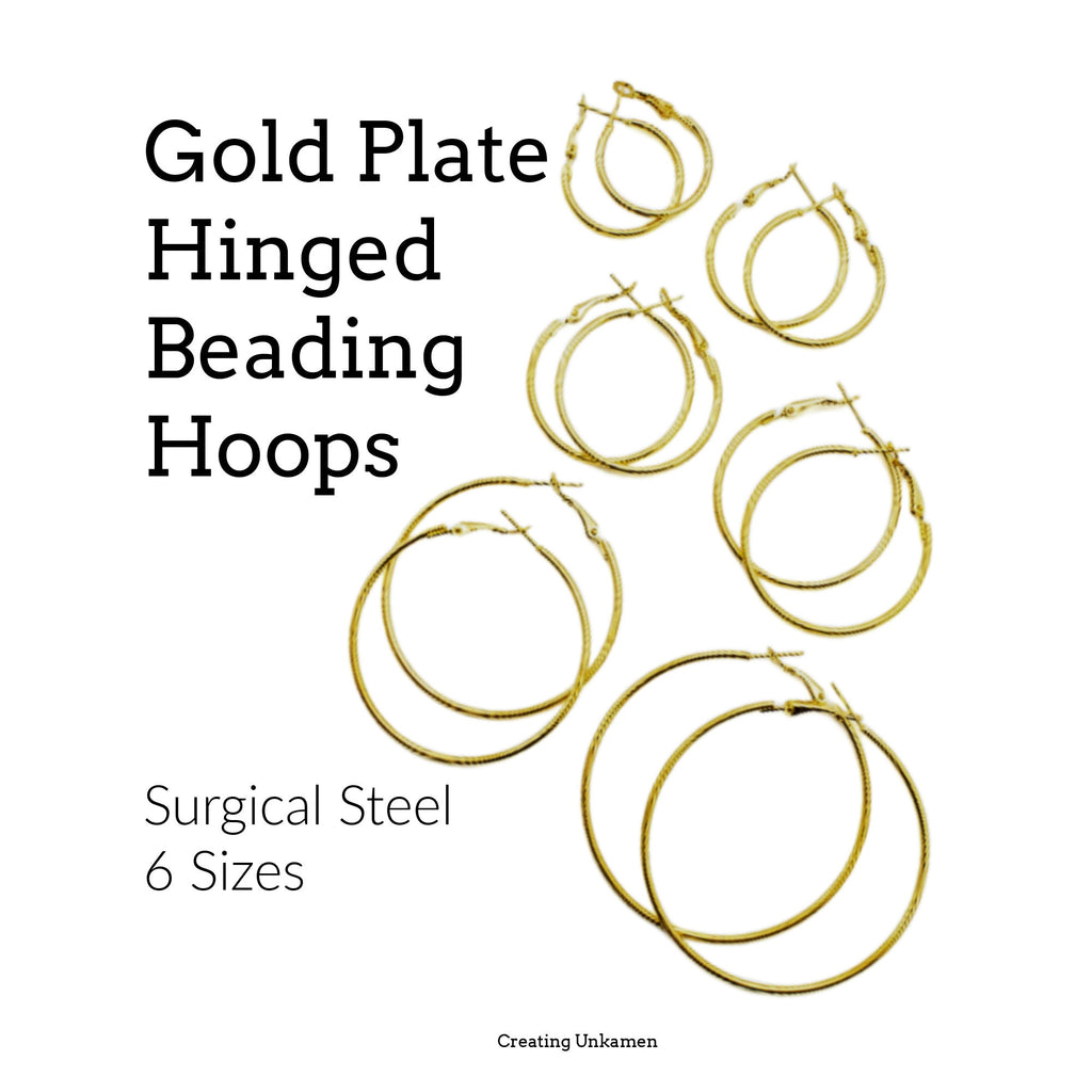 Gold Plated Surgical Steel Hinged Beading Hoops - 25mm, 30mm, 35mm, 40mm, 50mm, and 60mm
