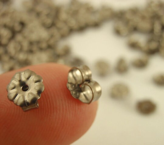 10 Pairs Titanium Ear Nuts, Backs, Clutches, ThiNgS - Small or Medium, Natural Silver or Anodized