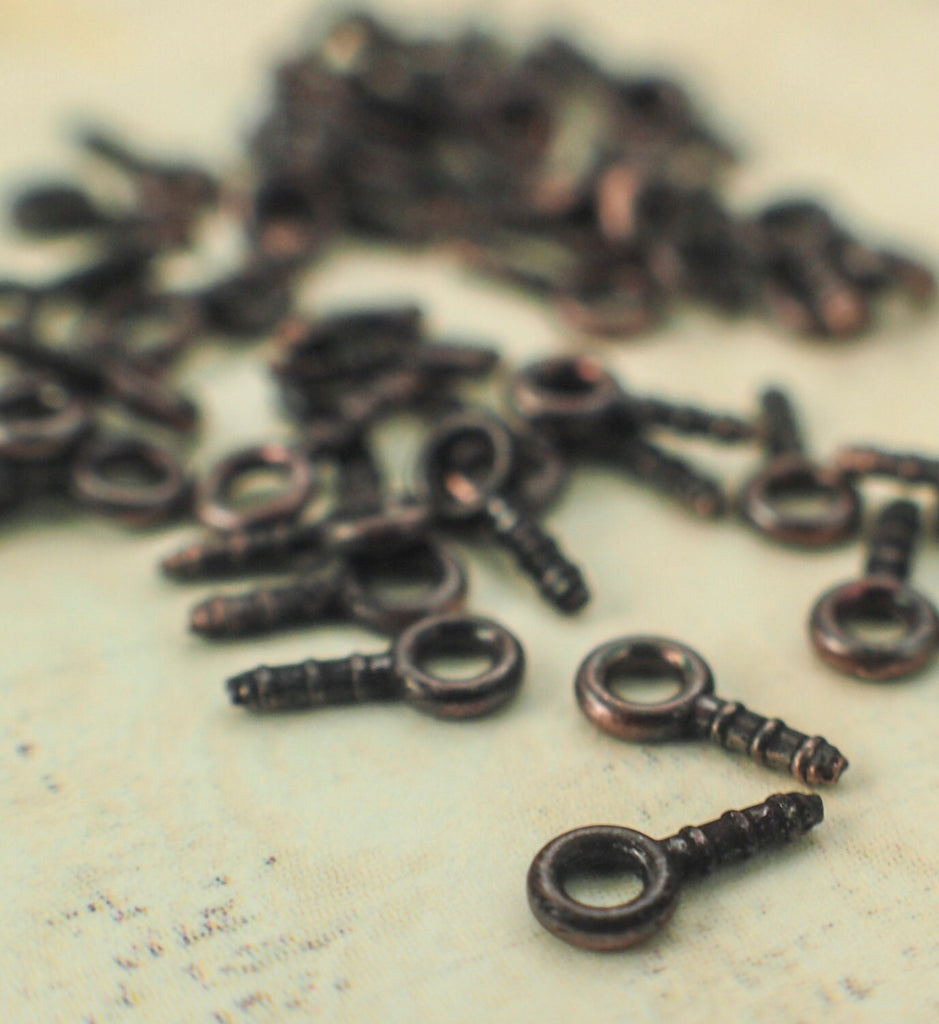25 Solid Copper Screw Eyes - Made in the USA - Raw or Antique Finish - 3 Choices of Sizes