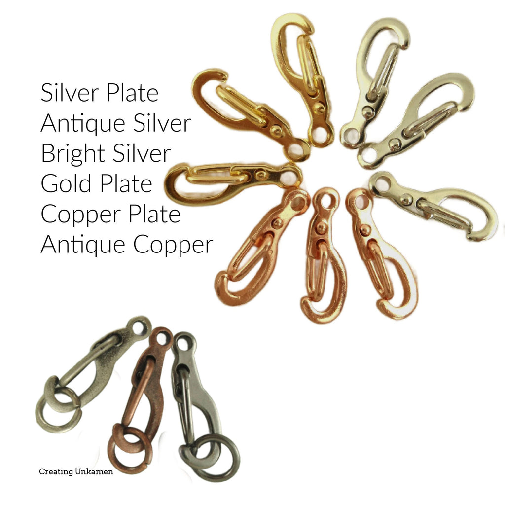 7 Self Closing Triggerless Clip Clasps 13mm X 5mm Silver Plate, Gold Plate, Antique Silver, Gunmetal, Copper, Antique Copper With Jump Rings