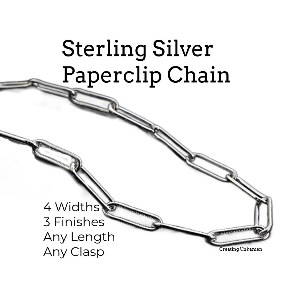 Any Length Sterling Silver Paperclip Chain - 1.9mm, 2.6mm, 3.8mm, 6mm Cable Necklace - Custom Finished or By The Foot Bulk