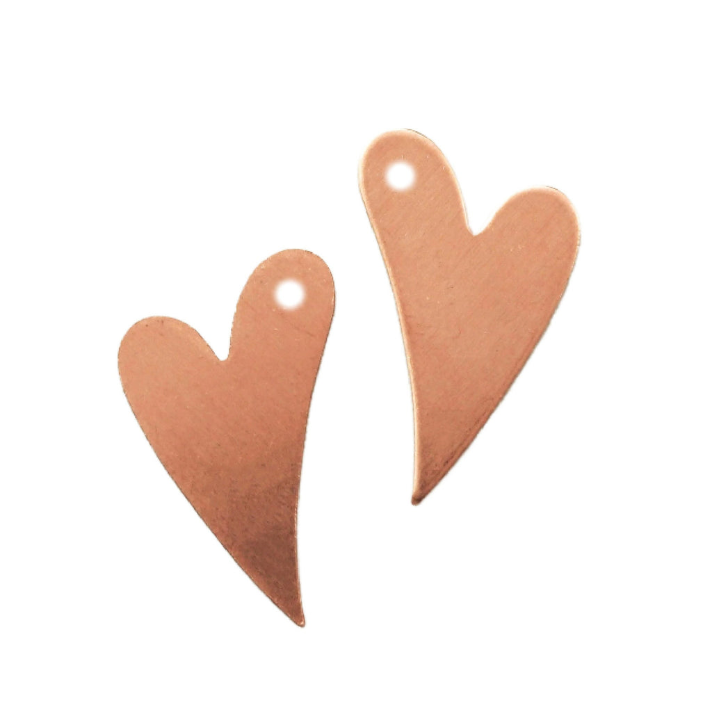 4 Stylish Copper Heart Stamping Blanks, Discs - Filed and Polished - 27mm X 17mm