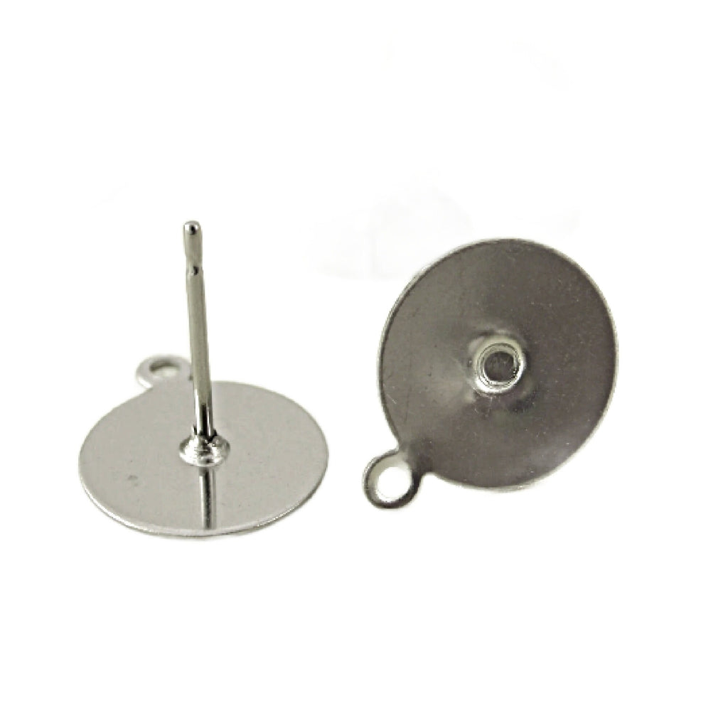 20 pairs Gold or Silver Surgical Stainless Steel Earring Posts with Loop - 10mm Pad - Hypoallergenic - Glue On