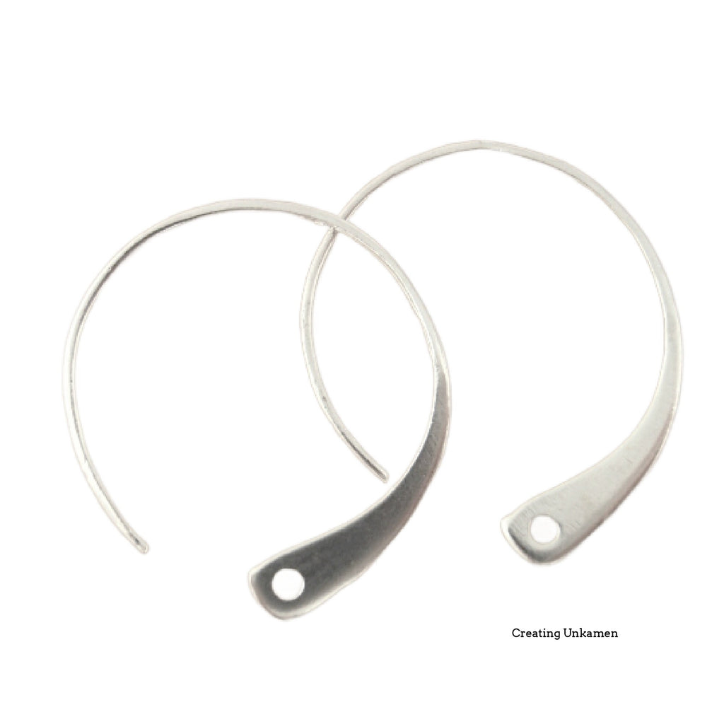 1 Pair 20mm Sterling Silver Ear Wires - Hammered Hoops with Hole - Bright, Antique or Black Finish