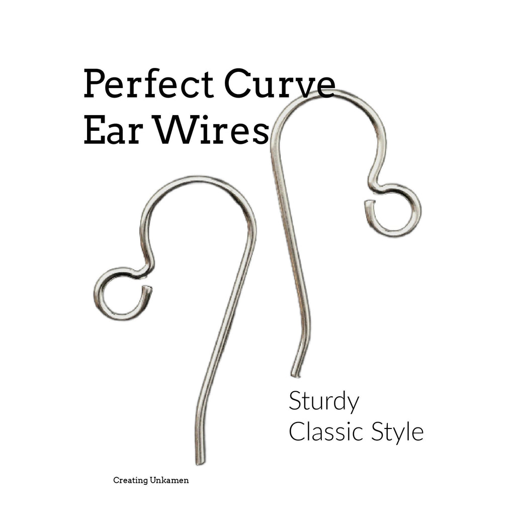 1 Pair Perfect Curve Ear Wires - 20 gauge in Sterling Silver, 14kt Solid Gold, Non Tarnish Argentium Sterling Silver - 100% Guarantee