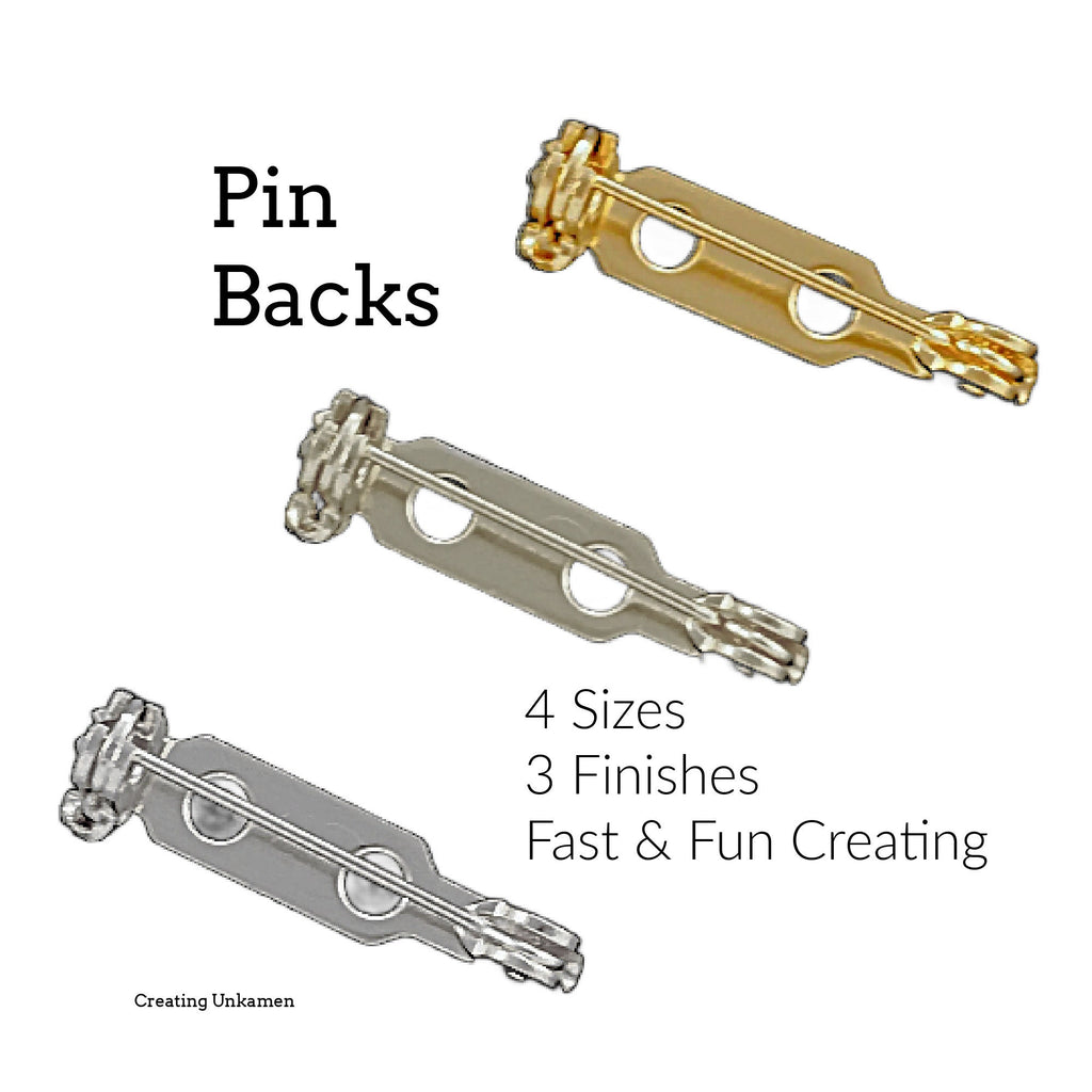 Pin Backs 10 - Gold or Silver Plated 4 Sizes - Best Commercially Made - Locking Bar