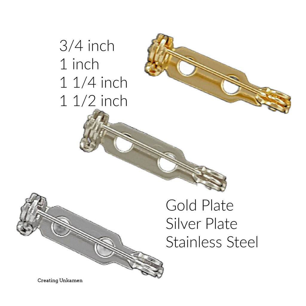 Pin Backs 10 - Gold or Silver Plated 4 Sizes - Best Commercially Made - Locking Bar