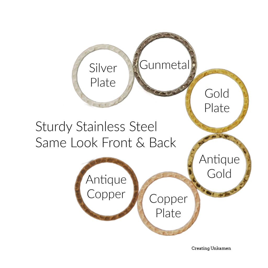 6 Hammered Round Link Components - 25mm - Silver Plate, Gold Plate, Copper, Antique Copper, Antique Gold, Gunmetal