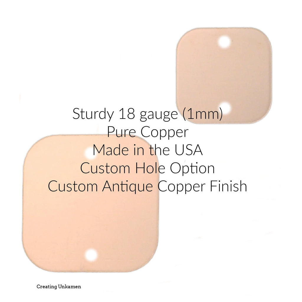 Rounded Square Copper Blanks - 18mm or 26mm - Extra Sturdy 18 gauge