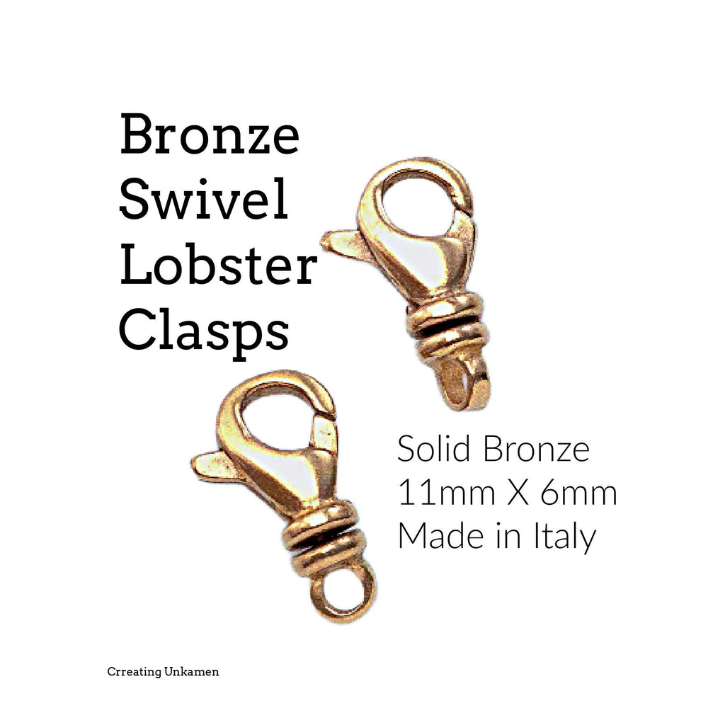 1 Solid Bronze Swivel Lobster Clasp - 11mm X 6mm - Made in Italy - 100% Guarantee