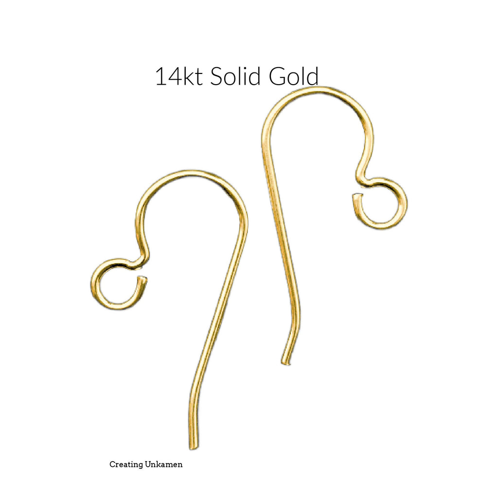 1 Pair Perfect Curve Ear Wires - 20 gauge in Sterling Silver, 14kt Solid Gold, Non Tarnish Argentium Sterling Silver - 100% Guarantee