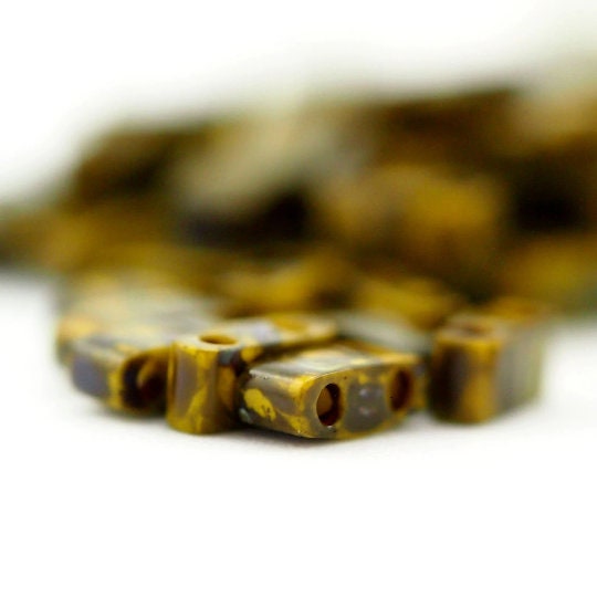 Opaque Dark Yellow Picasso Miyuki Tila & Half Tila Beads - 100% Guarantee