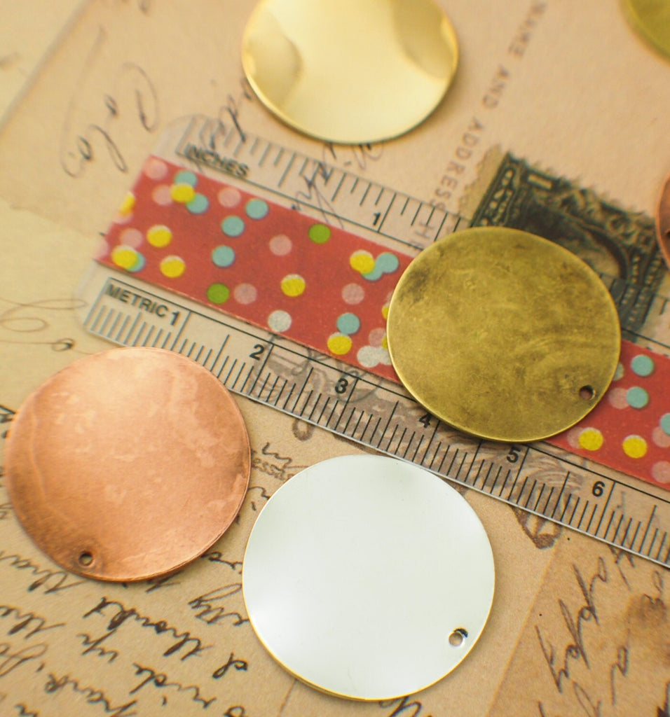 5 Round Wavy Stamping Blanks - 26mm in Silver Plate, Antique Silver, Gold Plate, Antique Gold Plate and Antique Copper - 100% Guarantee