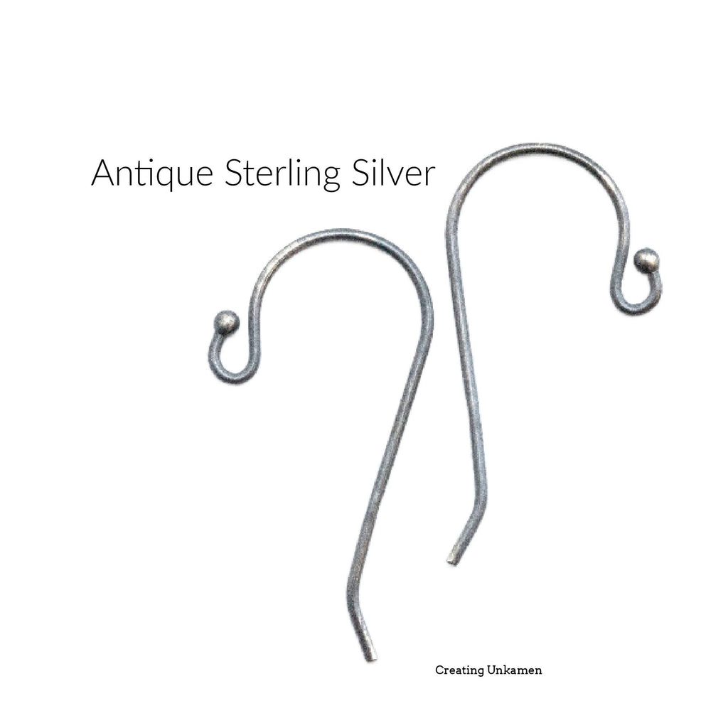 2 Pairs Sterling Silver 2mm Ball Ear Wires - Made in the USA in 3 Finishes - Shiny, Antique and Black