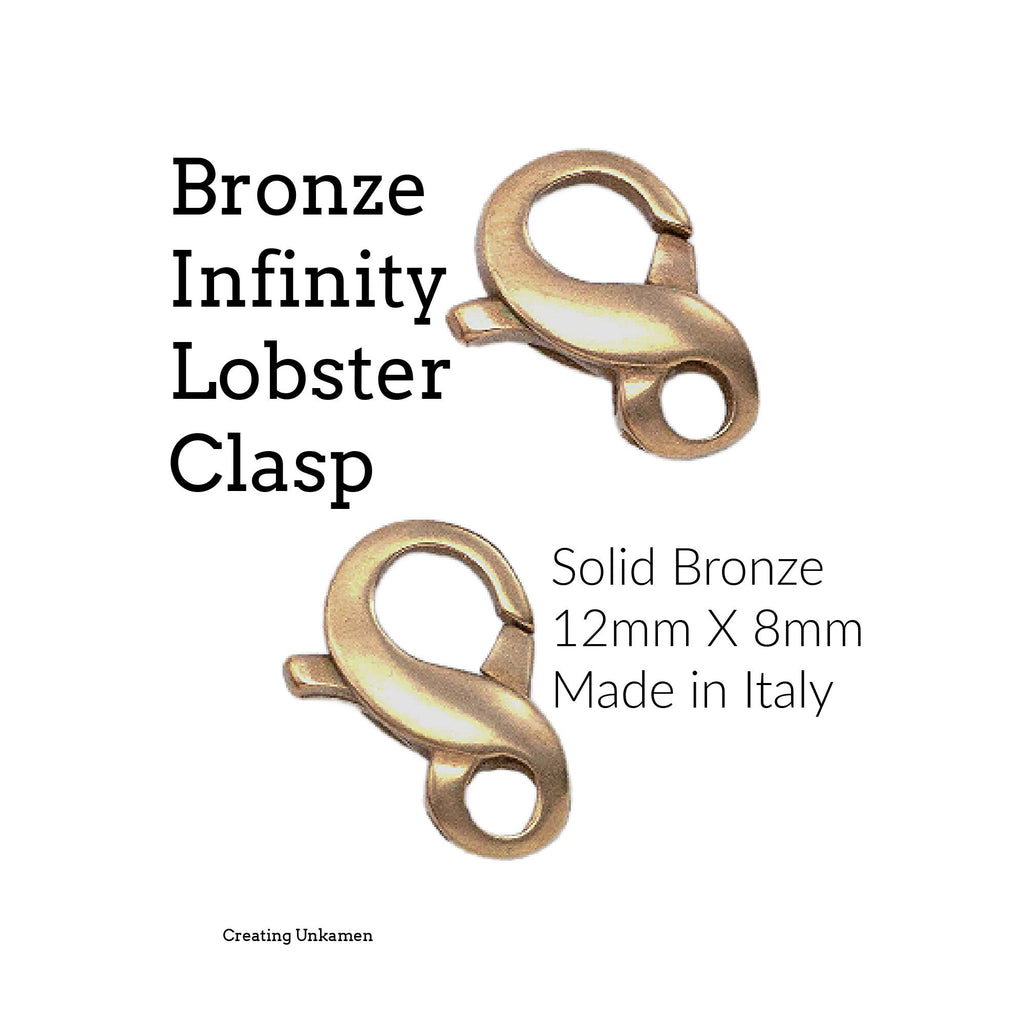 1 Solid Bronze Eternity Lobster Clasp - 12mm X 8mm - Made in the Italy - 100% Guarantee